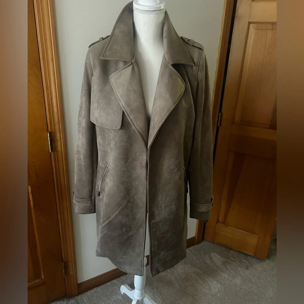 MAGASCHONI Tan Faux Suede Open Front Jacket Size Large - Picture 4 of 14